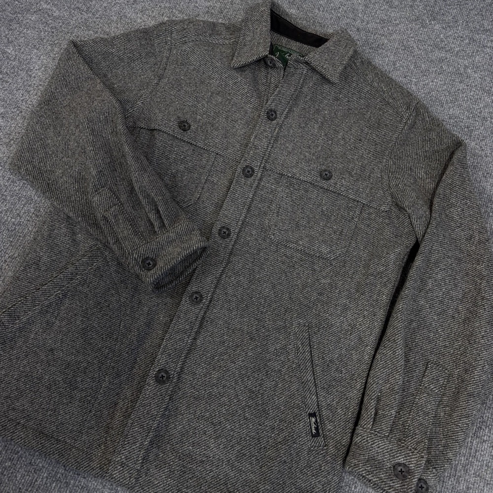 Woolrich Shacket Men Medium Gray Wool Stag Shirt Jacket Overshirt Heavy Pockets